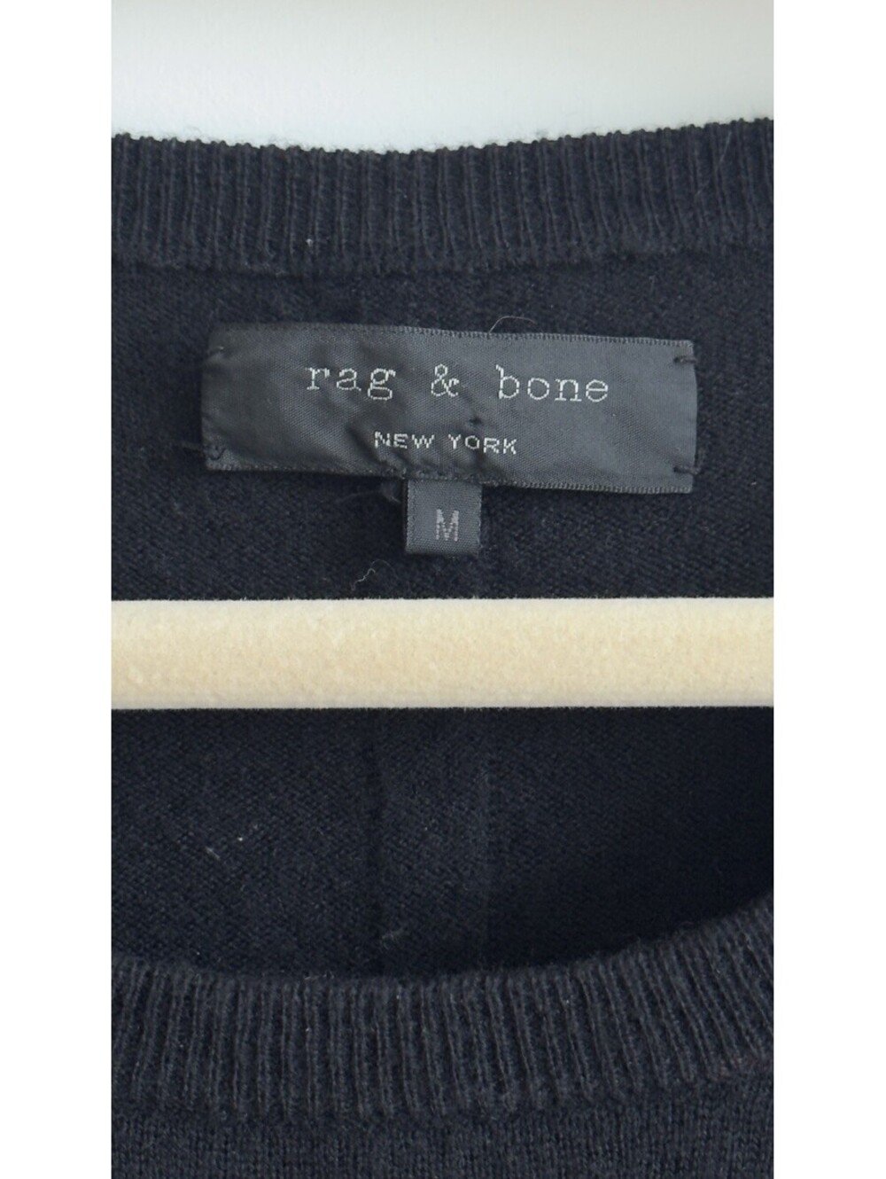 Rag & Bone Black Wool Knit Sweater Leather Panel Crew Neck Medium - Picture 2 of 7